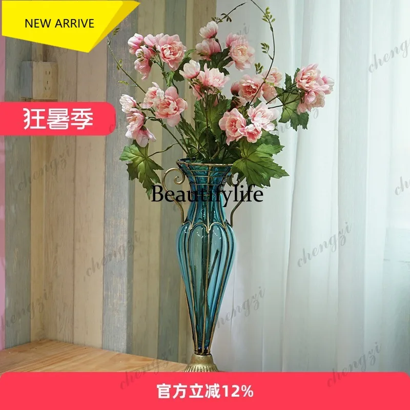 MM182 Creative vase ornament hydroponic glass living room transparent flower arrangement home retro European TV cabinet