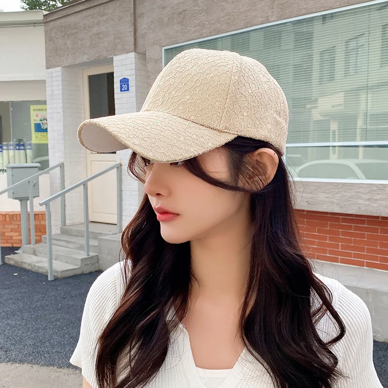 

Spring and summer solid color sequined baseball women's curved brim simple street leisure hard top sunshade protection cap