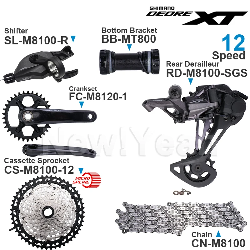 SHIMANO DEORE XT M8100 12v Groupset 1x12-Speed Shifter RD CS CN SHADOW Rear Derailleur SGS Cassette 10-51T Crankset  Original