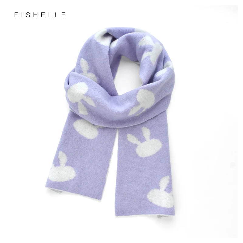 Cute cartoon bunny light purple pink wool scarf for women\'s scarfs winter warm knitting double-sided small girls scarves