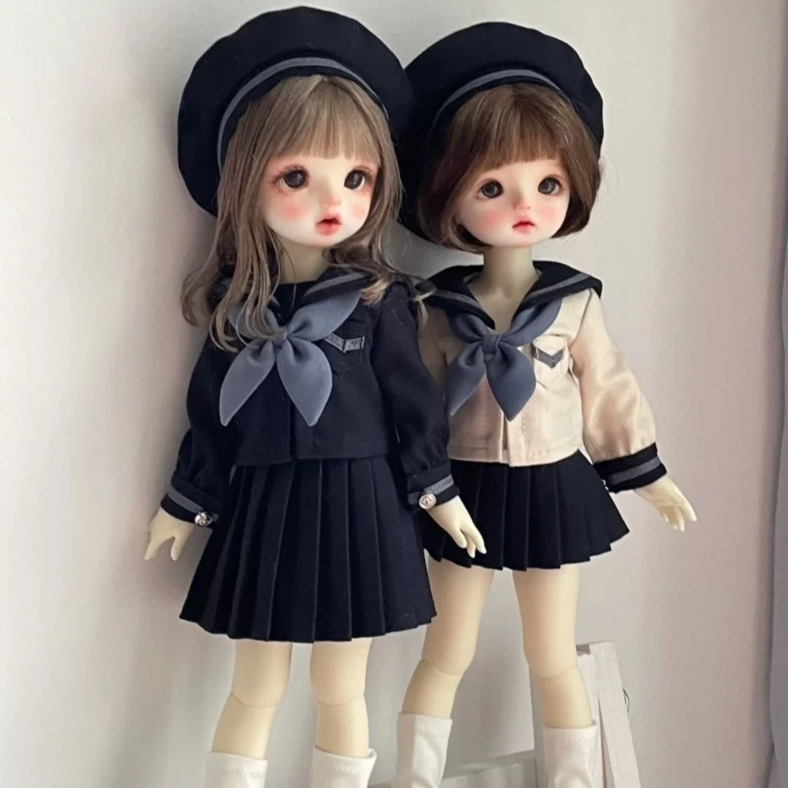 1/6 1/4 Puppenkleidung Anzug JK Set für 30/45 cm Bjd Puppe Top + Rock + Krawatte + Hut Mädchen Spielzeug Dress Up Spielhaus Puppenzubehör, keine Puppe