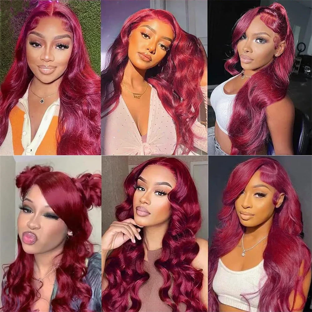 99J Body Wave Virgin 100% Human Hair Bundles With Frontal 3 Bundles With 13x4 Lace Frontal Hair Extension Burgundy 26 28 30 Inch
