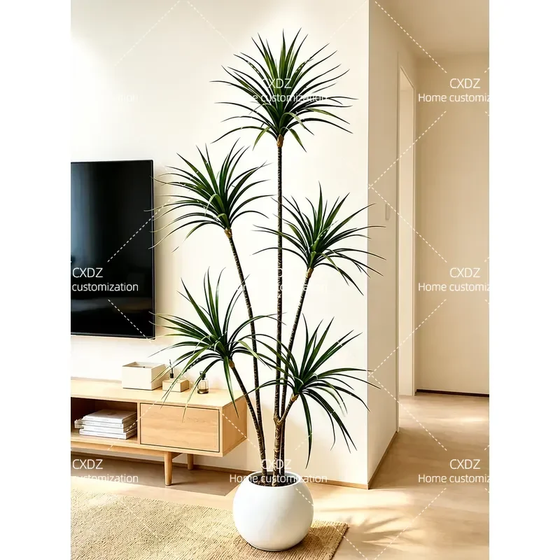 Simulated green plants, high-end light luxury dragon blood tree, indoor living room, large bionic plants, potted plants,