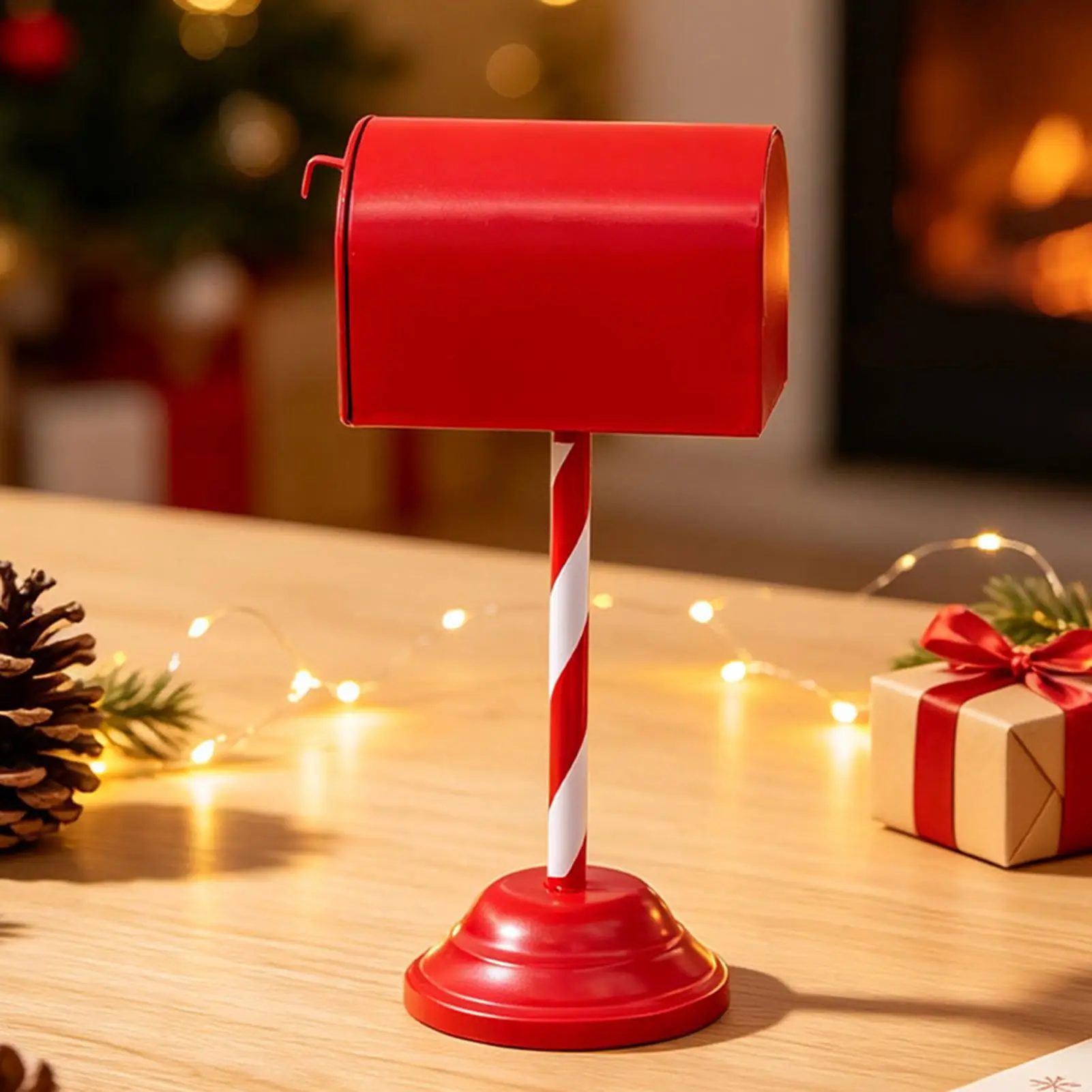 Christmas Mailbox Decoration Retro Metal Centerpiece With Anti-Tip Base Letter Box Santa Mailbox For Greeting Cards Candy Snacks