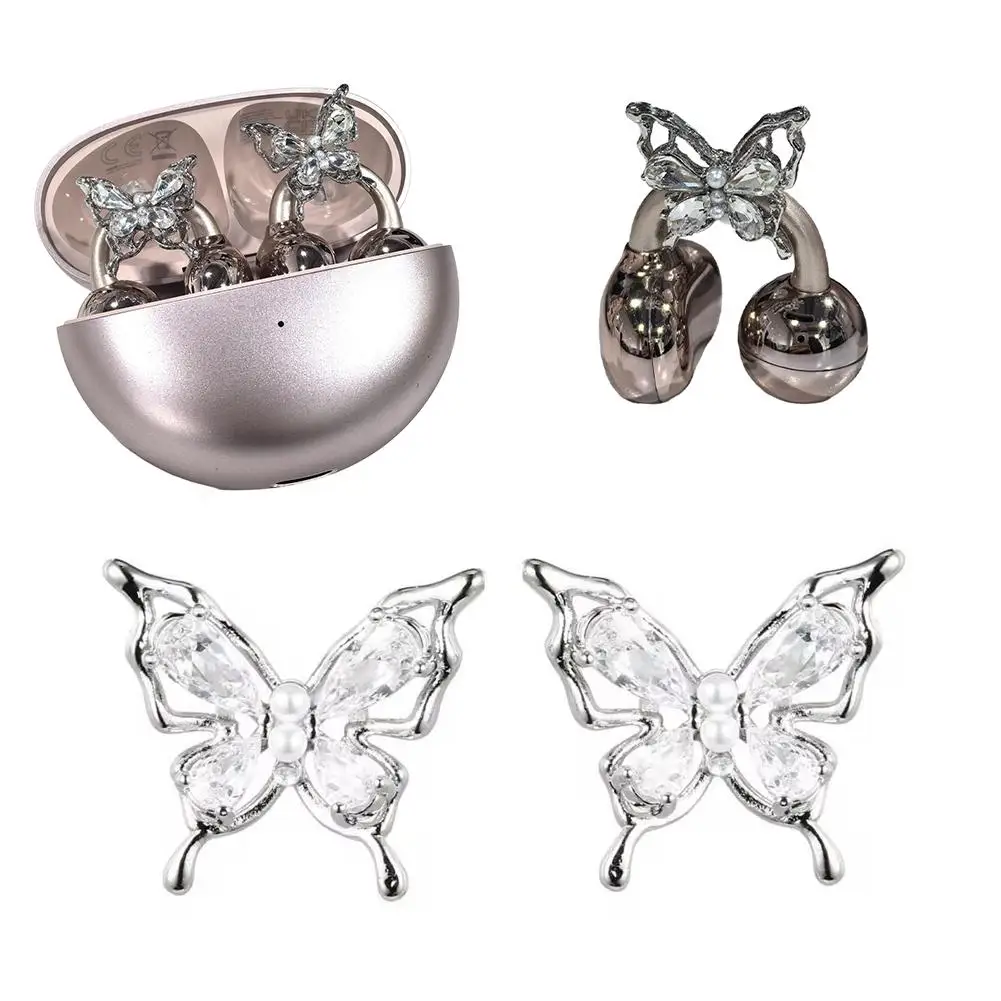 2026 Süße, exquisite, glitzernde Strass-Ohrclips, durchsichtige Ohranhänger, Flügel-Ohrclips, transparente Quasten-Schmetterlings-Ohrringe