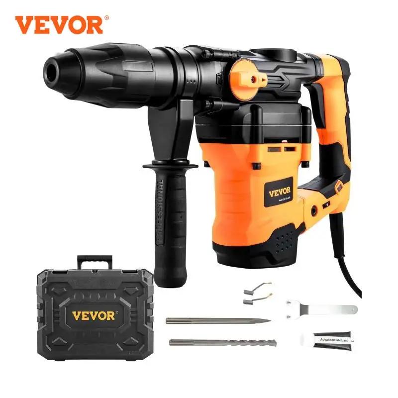 VEVOR 1600W Rotary Hammer Drill Max Drilling 42mm 3 Modes SDS Max Corded Demolition Chipping Metal Concrete Breaker Jackhammer