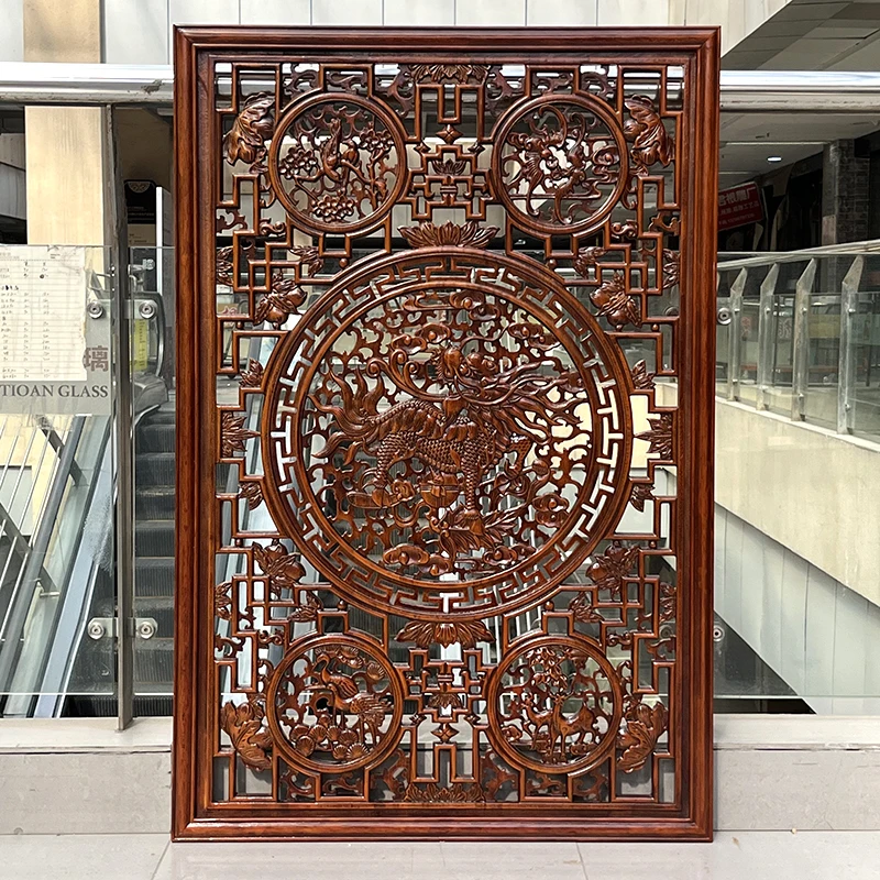 

Dongyang wood carving Zhongtang three-piece rural background wall wall decoration Chinese solid wood living room entrance pendan