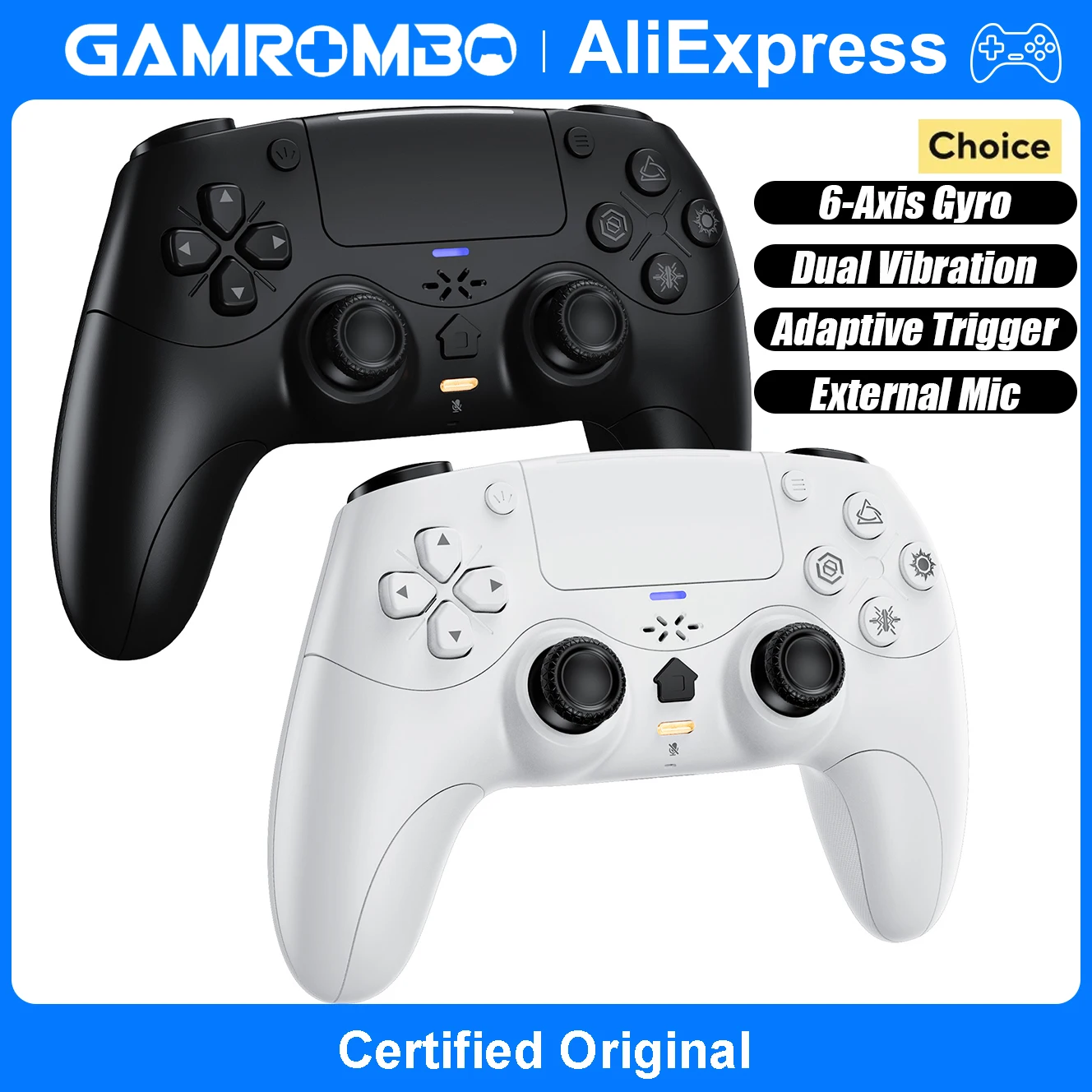 

GAMROMBO Game Controller W/Marco/Turbo Dual Vibration Joystick Mute/External Mic Wireless Gamepads For Playstion5/PS5/PC Console