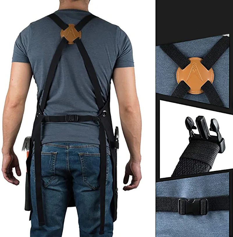 Heavy Duty Canvas Work Apron Adjustable Cross Back Strap Multi Tool Pockets Water Resistant Chef Barber Woodworker BBQ Workshop