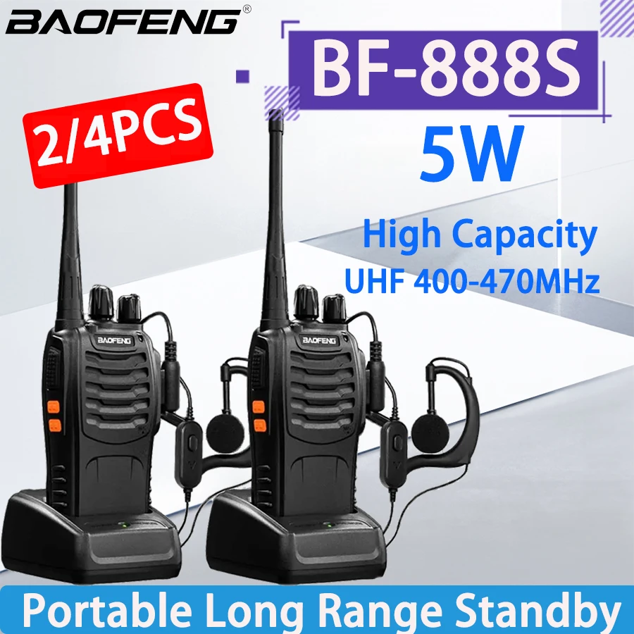 2/4PCS Baofeng BF-888S 5W Walkie Talkie Dual Band Portable Long Range Standby UHF 400-470MHz USB Ham Two Way Radio for Hunting