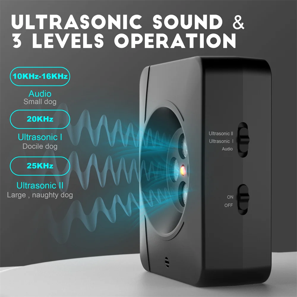 

Indoor Outdoor 3 Modes Dog Barking Control 33Ft Rechargeable Dog Bark Deterrent Devices Ultrasonic Anti Barking Device