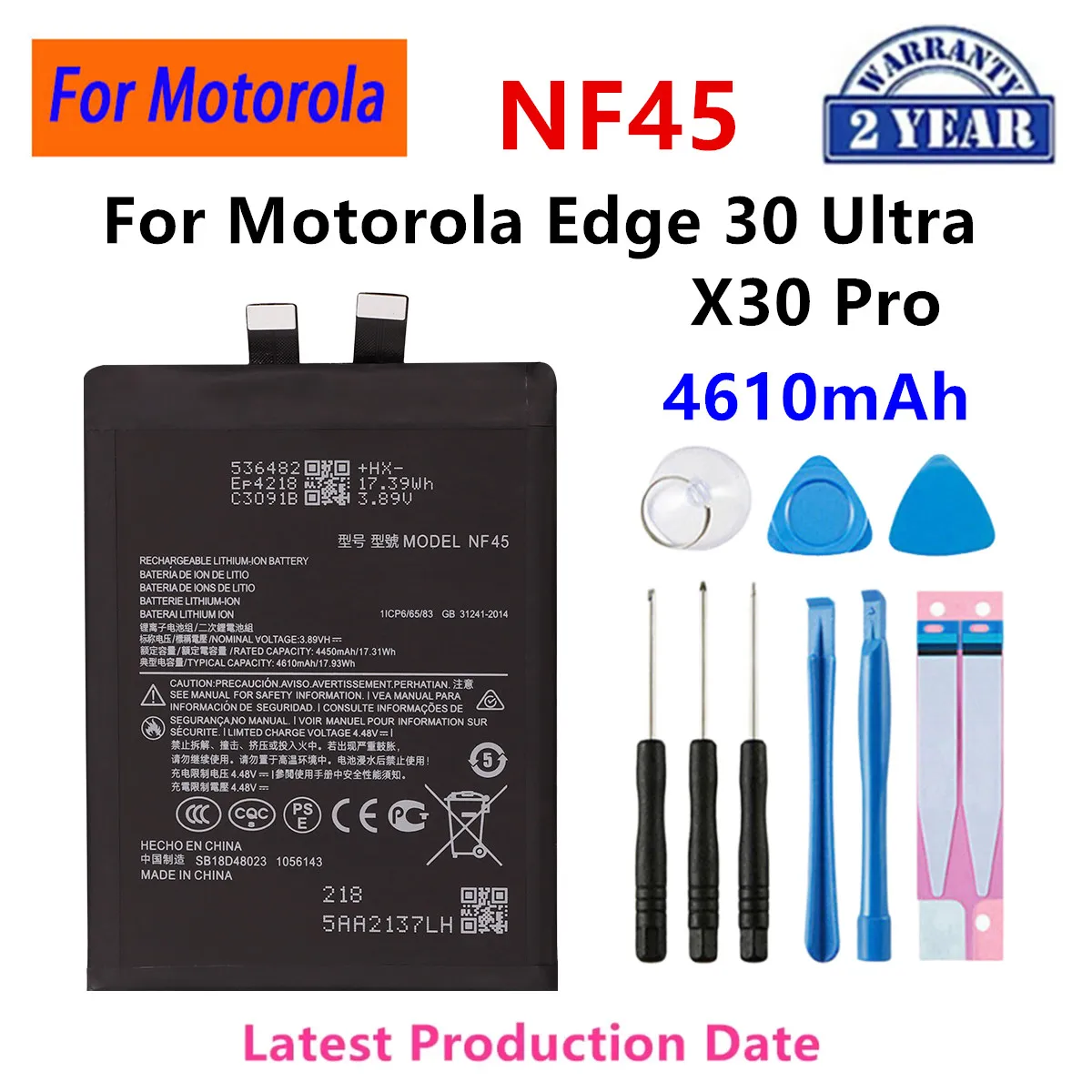 NF45 MB40 MT45 FB55 EQ40 NP44 Battery For Motorola Edge 30 Ultra/X30 Pro/Edge 20/Edge S Pro /Moto S30 Pro /Droid Turbo 2 +Tools