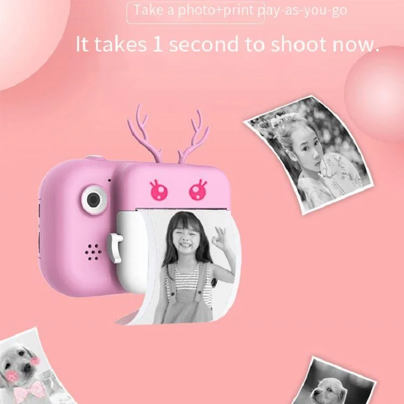 1080P HD Digital Camera Toys Children Inkless Fast Thermal Print Camera Parent-child Interaction Selfie Camera+32G Memory Card