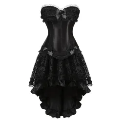 Gothic Corset Skirt for Women Korsett Steampunk Lace Trim Bustier Dress Carnival Party Club Costumes Masquerade Ball Costumes