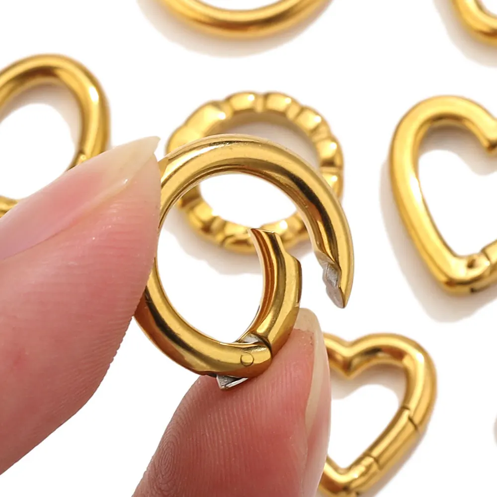 2pcs Stainless Steel Round Heart Spring Clasps Oval Buckle Connector Carabiner Keychain Bag Clips Hook Chain Buckles DIY Jewelry view 4
