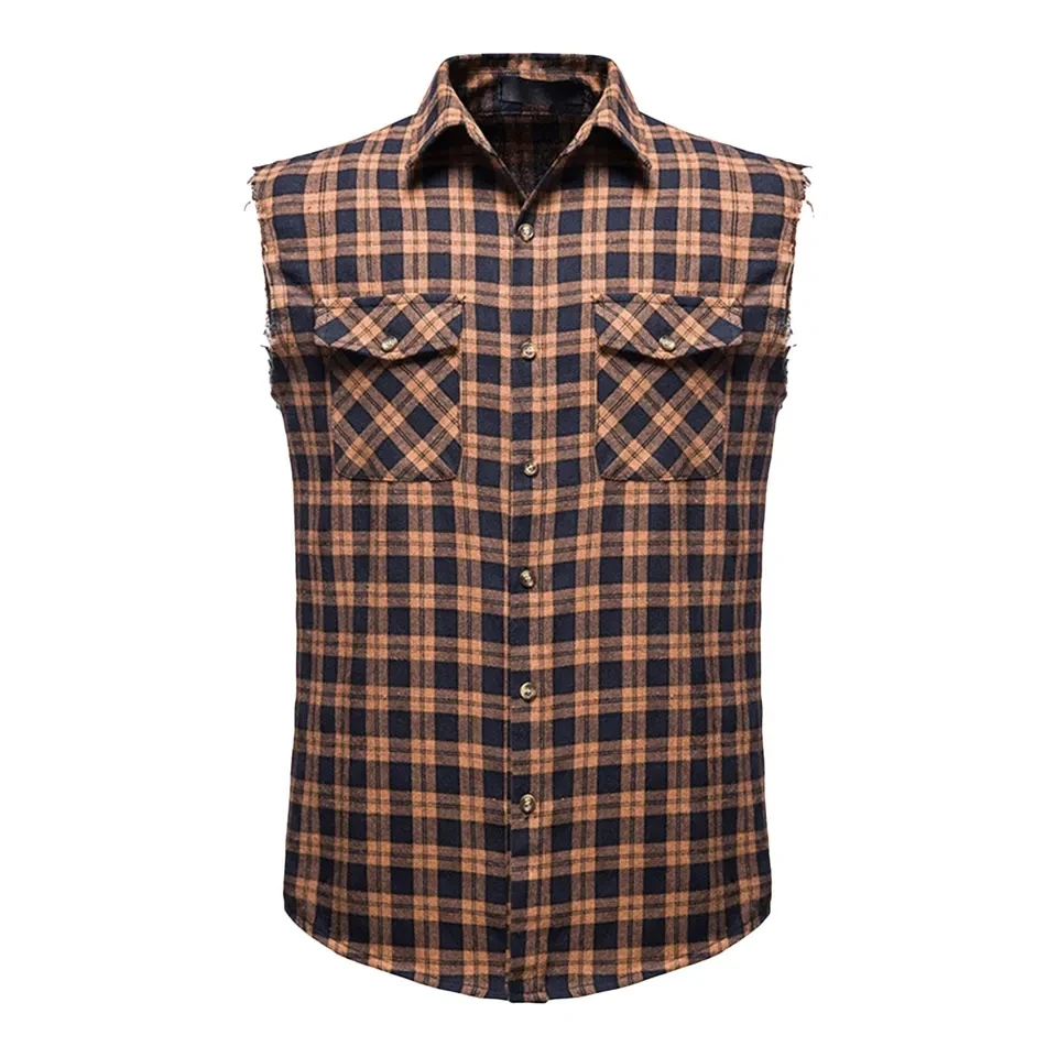 

Men's Casual Plaid Sleeveless Shirt Double Pocket Lapel Button Down Shirts Mens Tank Tops Summer Beach Vest Checkered Top