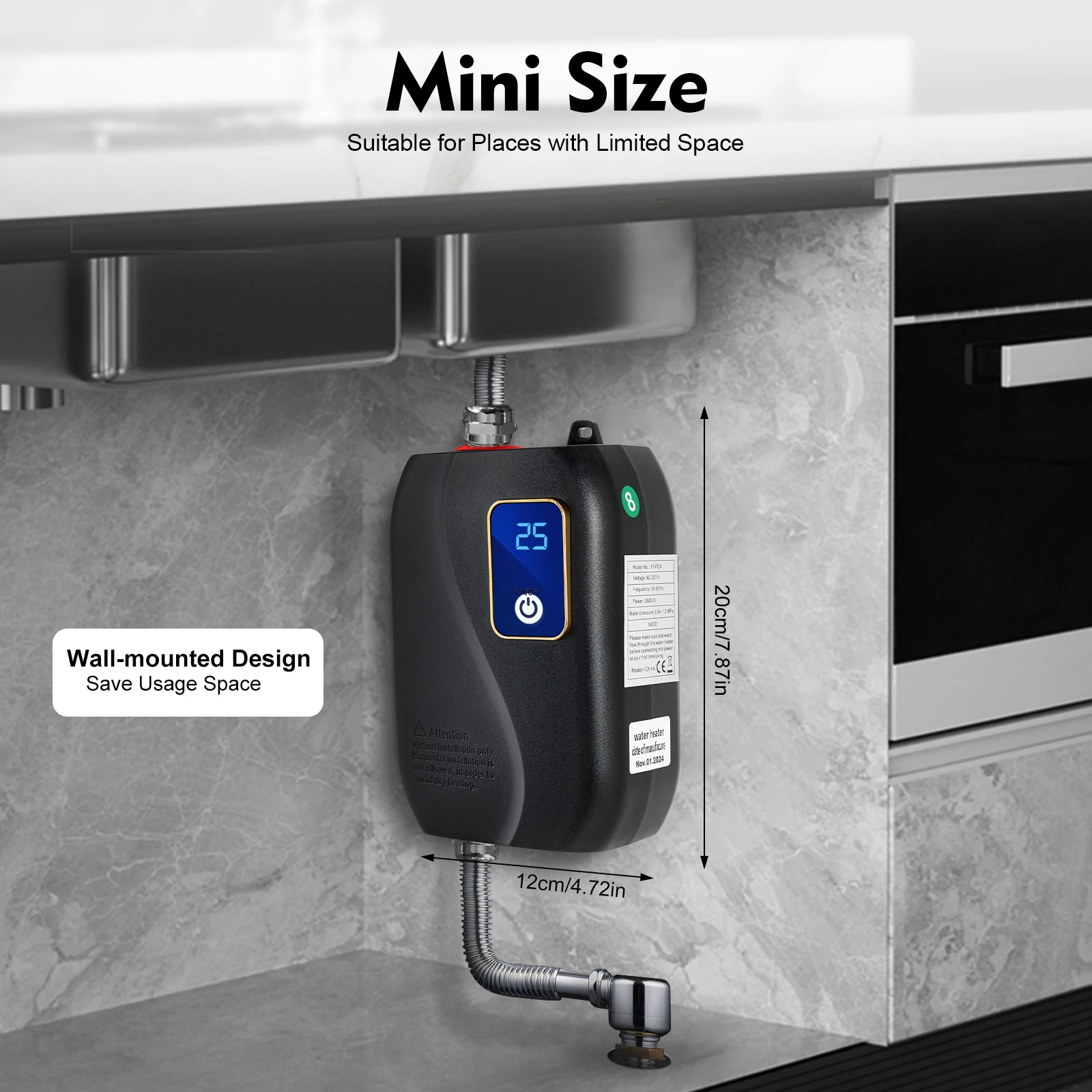 3500W chauffe-eau électrique chauffe-eau chaud instantané pour cuisines familiales, salles de bains 77-122 ° F F F