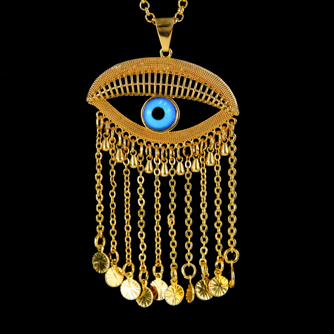Arabische Mode Quasten-Anhänger 21k Vergoldete Zirkonia-Augen Hip-Hop Halskette Anhänger Dubai Damen Event Party Schmuck Geschenke – Detail 7