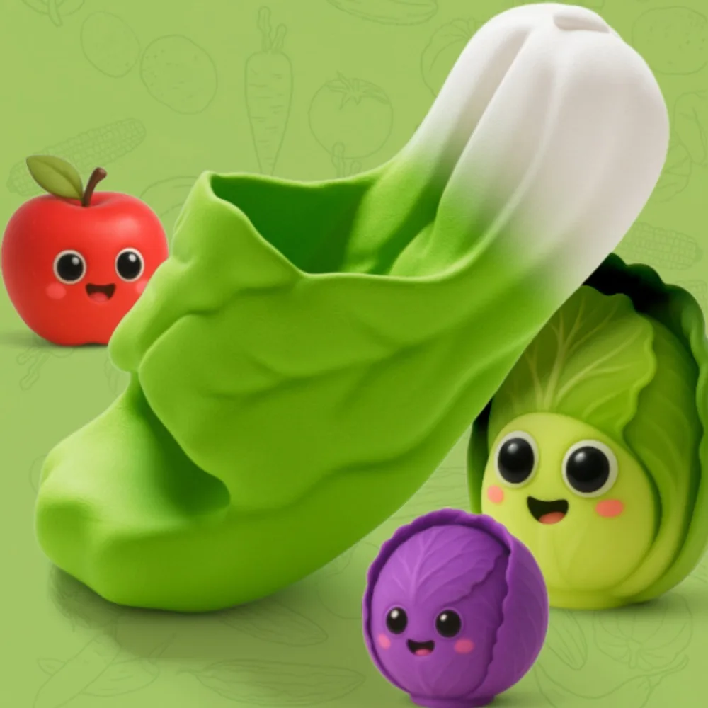 Kreative Simulation Kohl Hausschuhe Lustige Dicke Sohle EVA Gemüse Hausschuhe Weichen Boden Rutschfeste Rote Kohl Rutschen Unisex