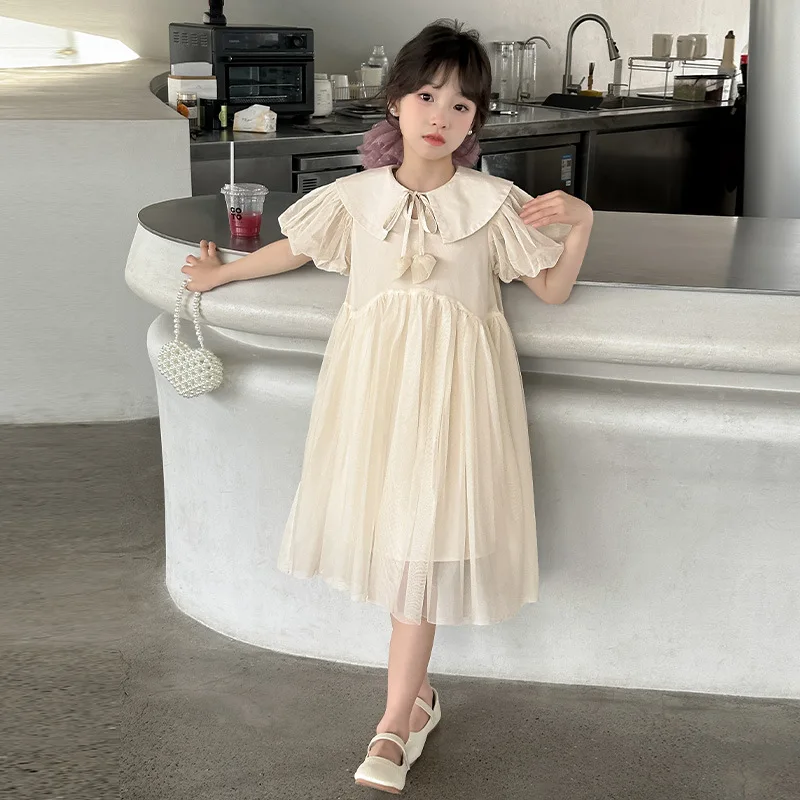 

Girls Summer Skirt 2024 New Fashion Big Children Short Sleeve Princess Dress Childrens Skirt Summer Simple Casual Style Skirt