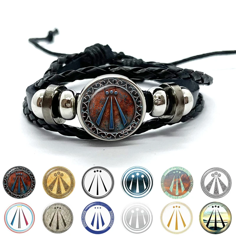 Neue Mode awen Symbol Symbole runde Fotos Druckknopf Armbänder Männer schwarz Leder Wrap Armband handgemachte Schmuck Geschenk