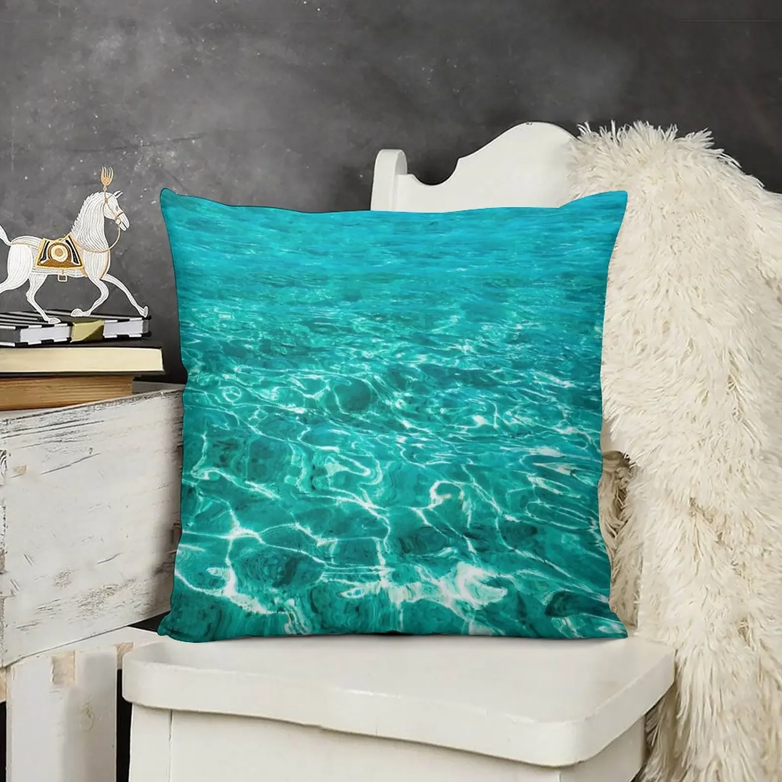 

Turquoise Blue Ocean Ripples Throw Pillow Sofa Cushion Cover Bed pillowcases Pillow Cover pillow