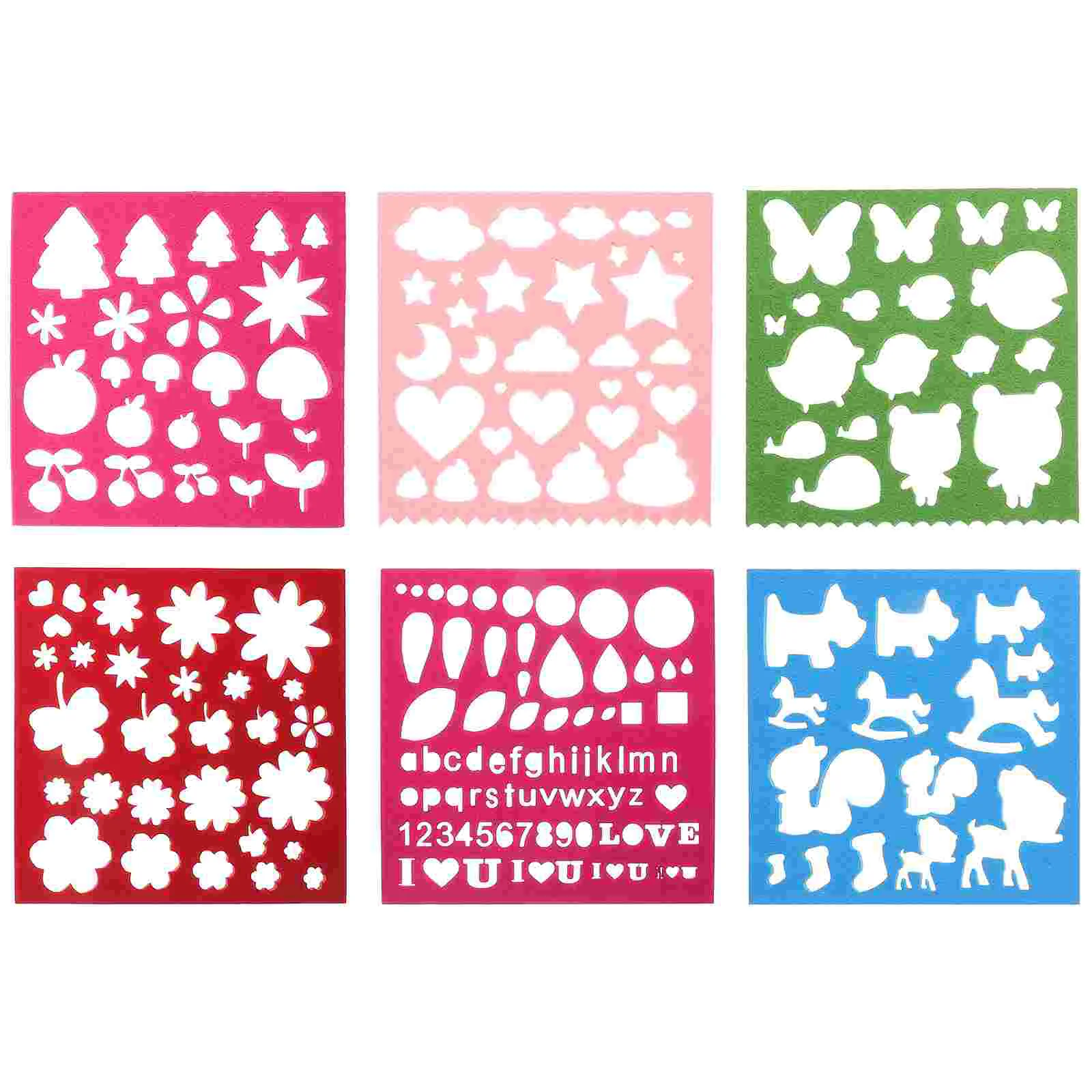 

6 Pcs Wool Felt Mold Handicraft Kits Colored Tree Cloud Butterfly Flower Squirrel Number Templates Resistant