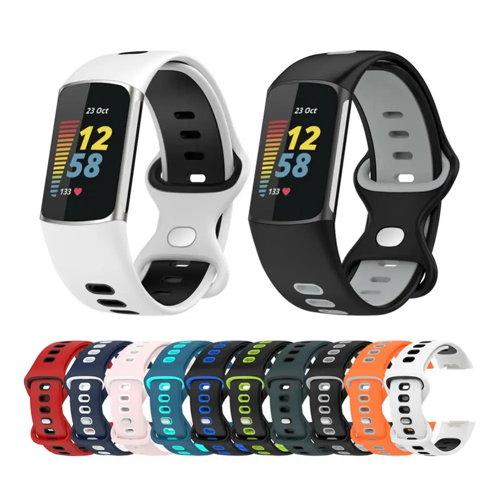 1PC Two-color Silicone Strap For Fitbit Charge5 Smartwatch 23mm Sports Fitness Wristband Replacement 10 Optional Colors