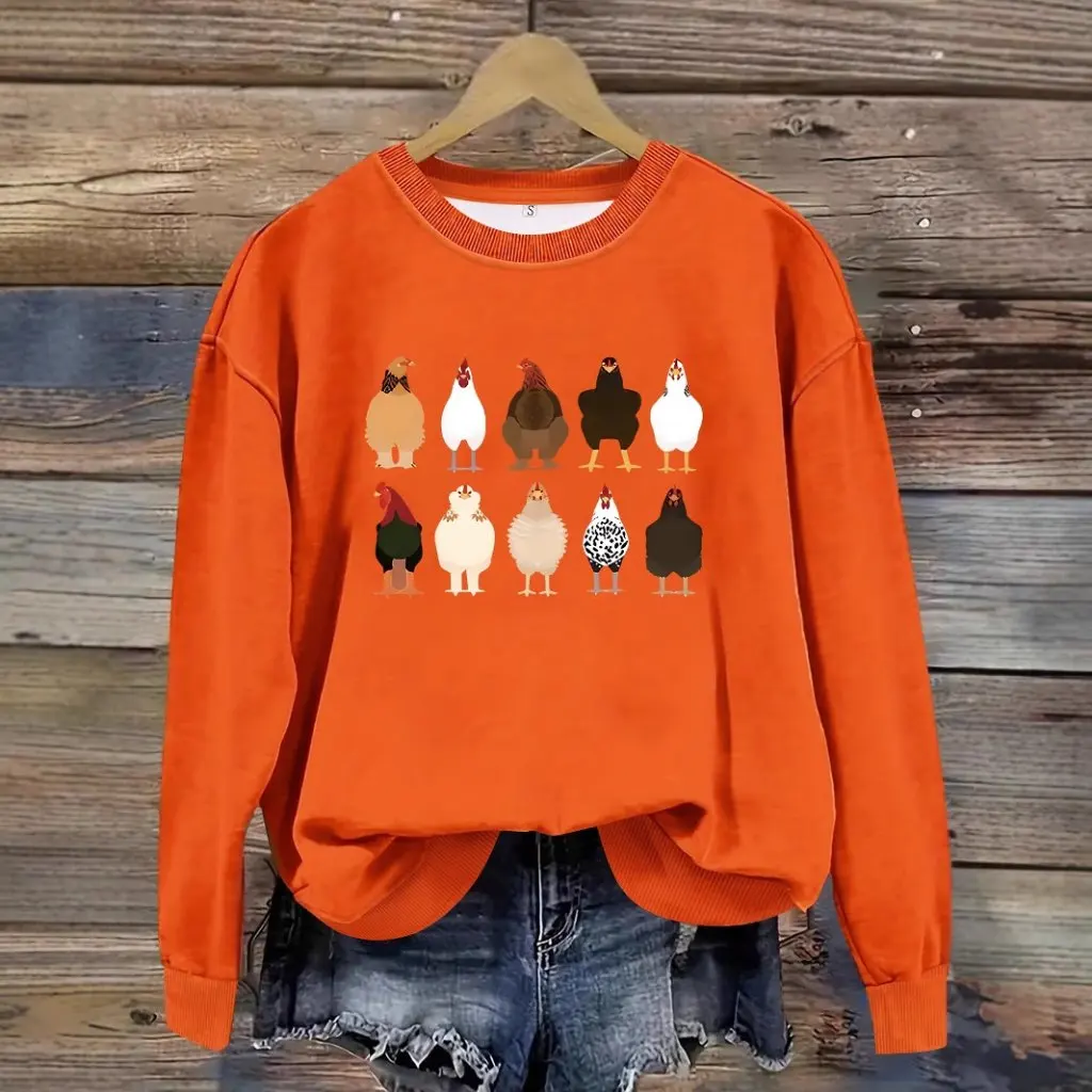 المرأة عارضة طويلة الأكمام جولة الرقبة البلوز الدجاج طباعة البلوز النمط الأوروبي الأمريكي الخريف الشتاء الأزياء بالجملة