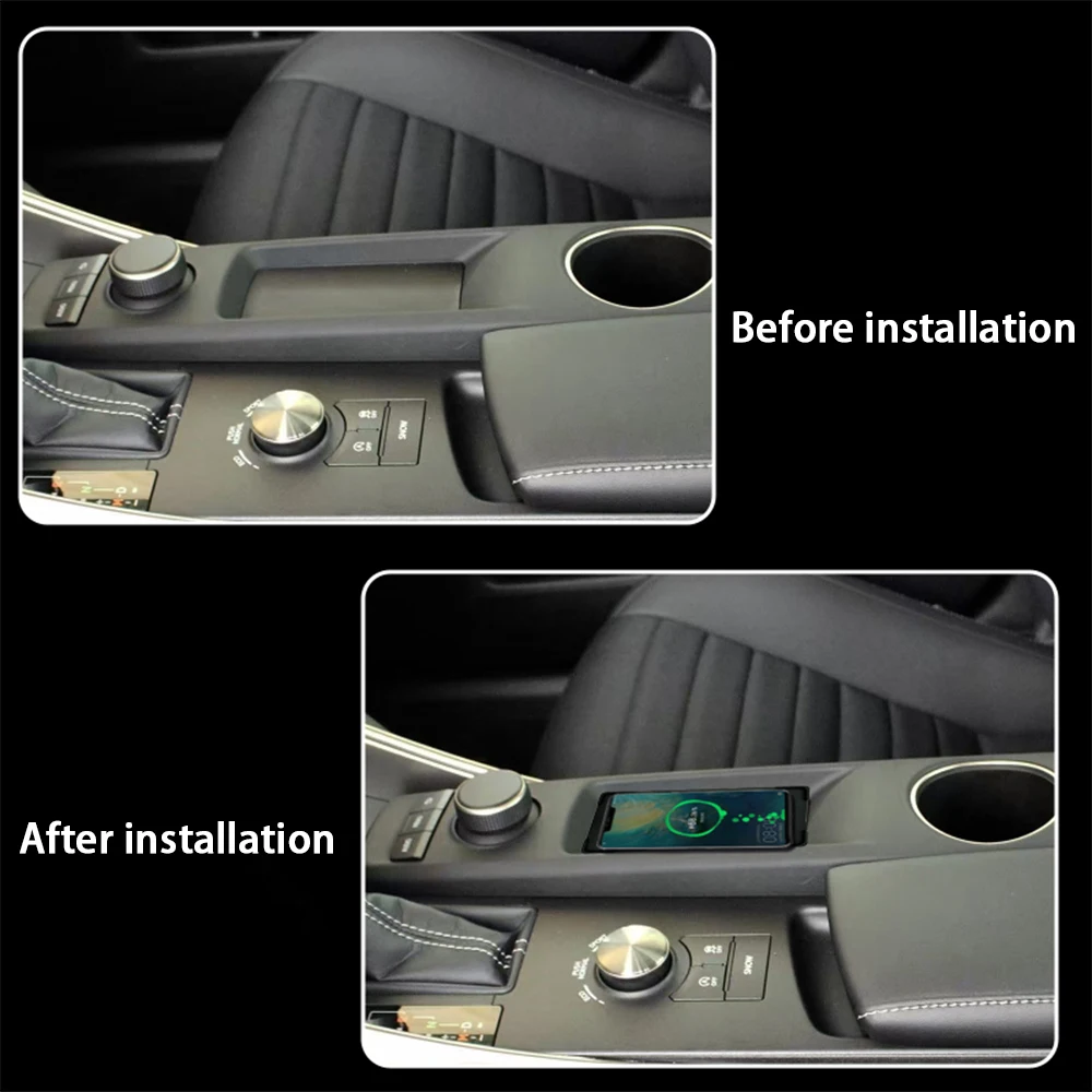 Car Wireless Mobile Phone Charger Center Console Storage QI 18W iPhone for Lexus IS IS200t IS250 IS300 IS300h IS350 IS500