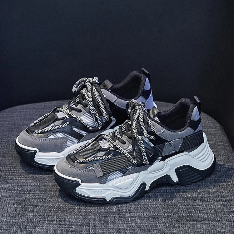 Platform Sneakers Woman Running Shoes Lady Fashion Color Block Cross-strap Breathable Sports Shoes Women Trainers Zapatos Mujer