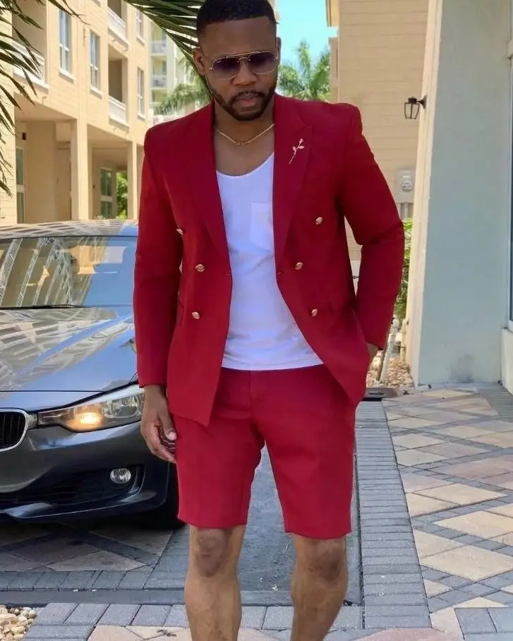 Men's Suits Summer Red Blazer Double Breasted Men With Short Pant Wedding Groom Prom Party Terno Masculino For Man Jacket