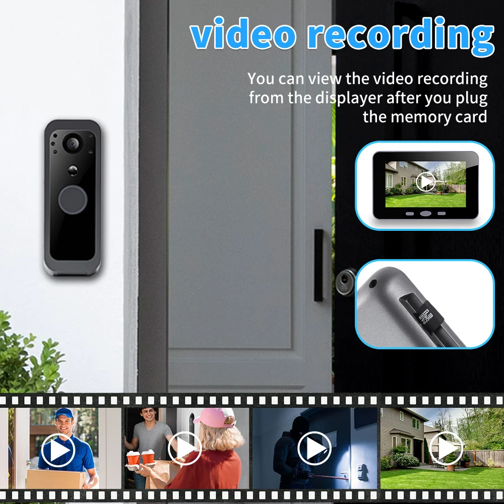 Digital Wireless Intercom Doorbell Night HD Vision 4inch Screen Waterproof Doorbell Camera Smart Home Security Video By Bell