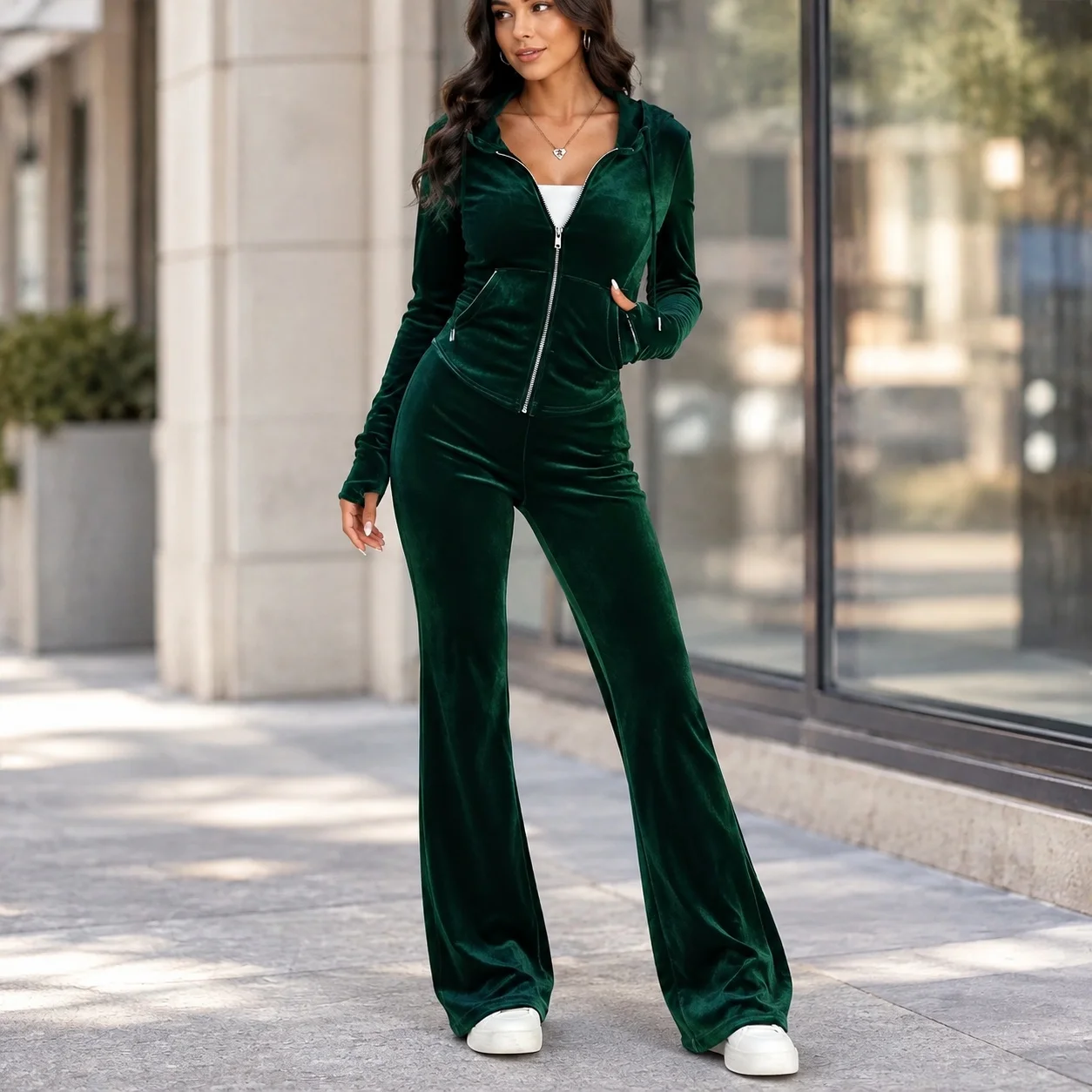 Casual Set Patchwork Relaxed Fit Commuter Chic with Slit Hem Long Sleeve Round Neck Elegant Casual Wear Women Matching Sets