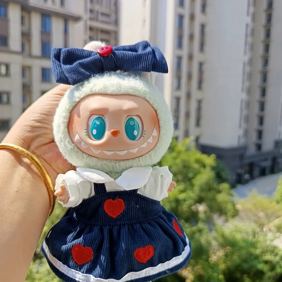 

Cute Bow And Heart - themed Outfits For 1st - 3rd Gen 15/17cm Labubu Dolls Overall Dress Sets in Blue, Pink & Purple