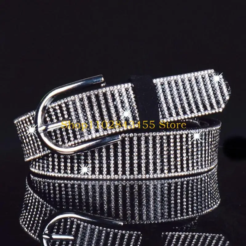 49MC أحزمة الراين اللامعة للنساء Pu Y2k نمط حزام الفتيات الساخن للرجال الجينز