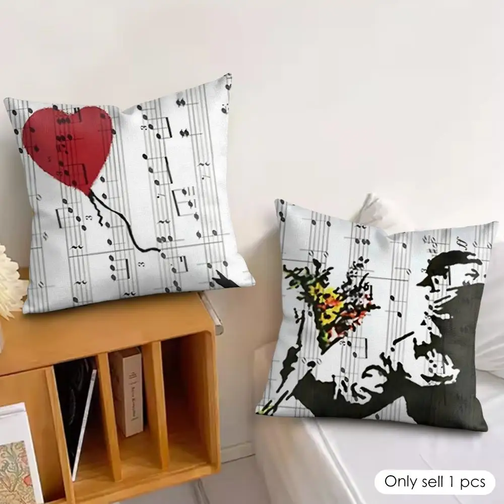 Graffiti Artist B-Banksy Cushion Cover Silky Short Plush Invisible Zipper Dustproof Sofa Pillow Case For Home Decor