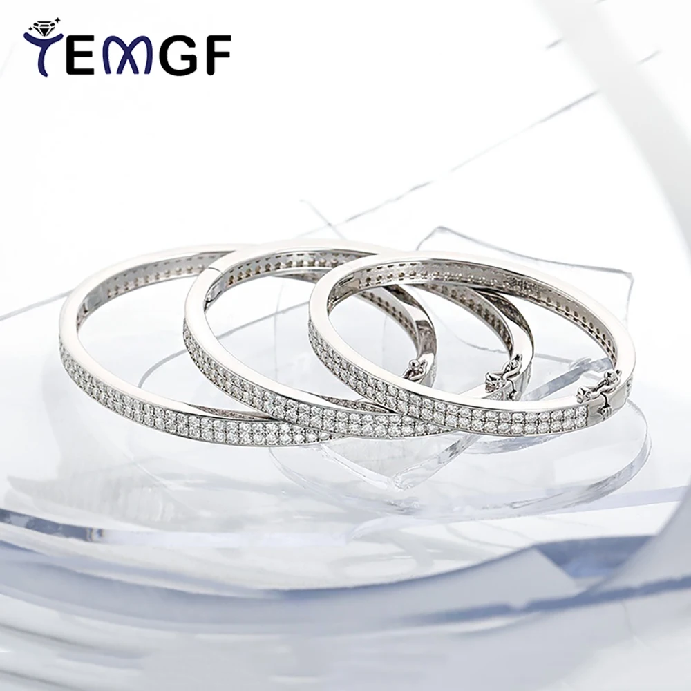 

Браслет из стерлингового серебра TEMGF S925, двухрядный, 3 мм, инкрустация муассанитом для женщин и мужчин, сверкающие ювелирные изделия, модные подарки для пар, любовь