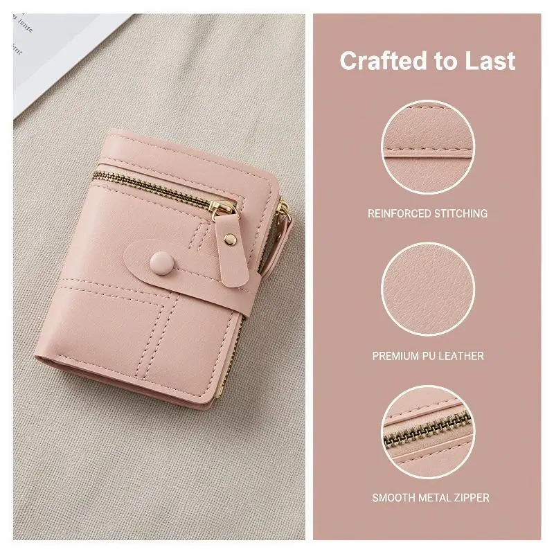 Eco-friendly Slim PU Leather Women's Wallet Zipper Coin Pocket Multiple Card Slots Non-toxic Soft Purse for Ladies Daily Life