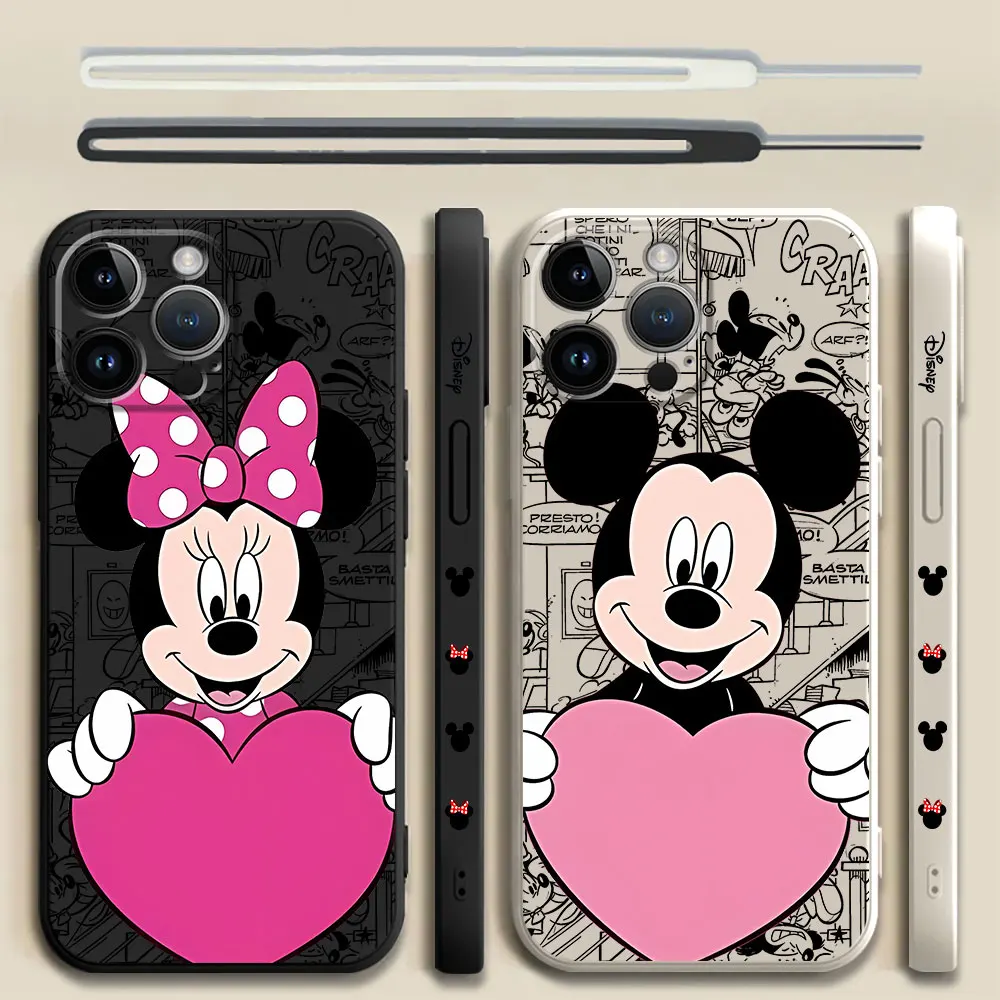 Mickey Mouse Minnie Double Phone Case for Apple iPhone 11 Pro 13 Mini 15 Plus XR 7 8 12 SE 14 Pro Max X XS Square Liquid Cover