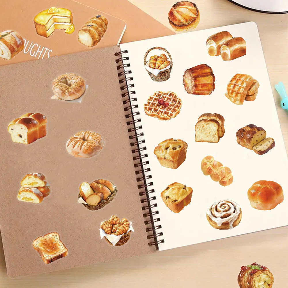 50Pcs Cartoon Bread Clear Creative Waterproof Stickers for Fridge Cabinet Cup Stationery Box Suitcase Decals