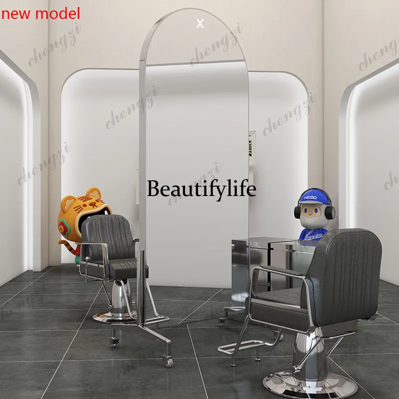 DD182Barber shop movable mirror table floor mirror double-sided, new hair salon, full body hair cutting mirror