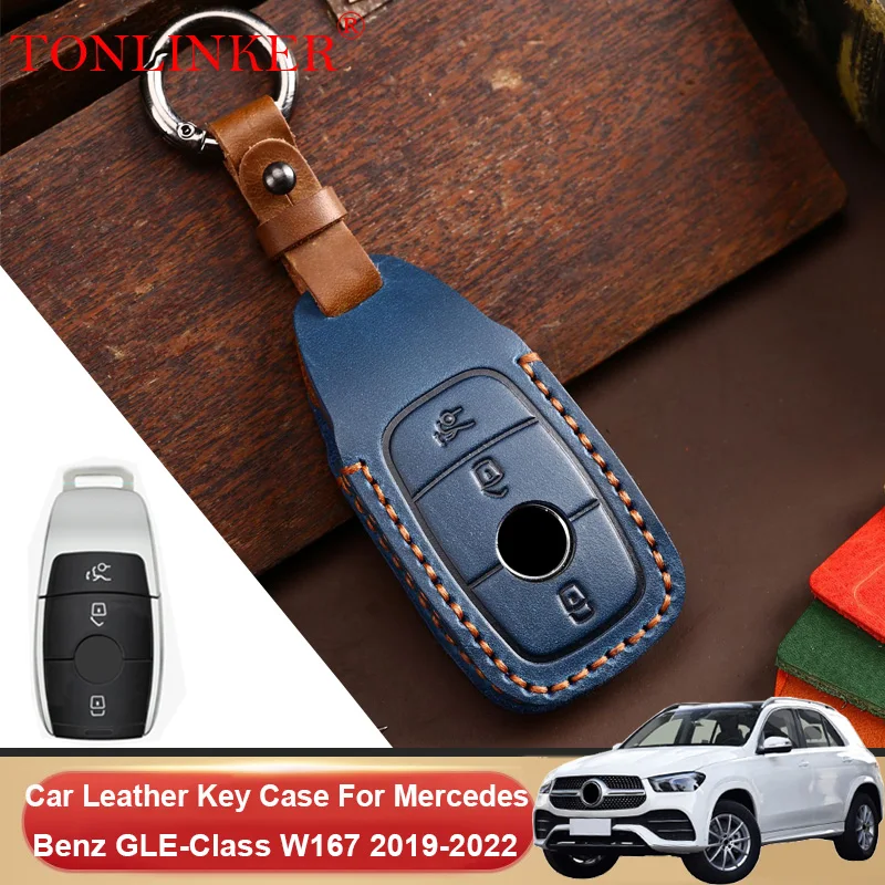 Genuine Leather Car Key Case For Mercedes Benz GLE-Class W167 GLE300 350 GLE400 450 2019-2022 Holder Shell Remote Cover Keychain