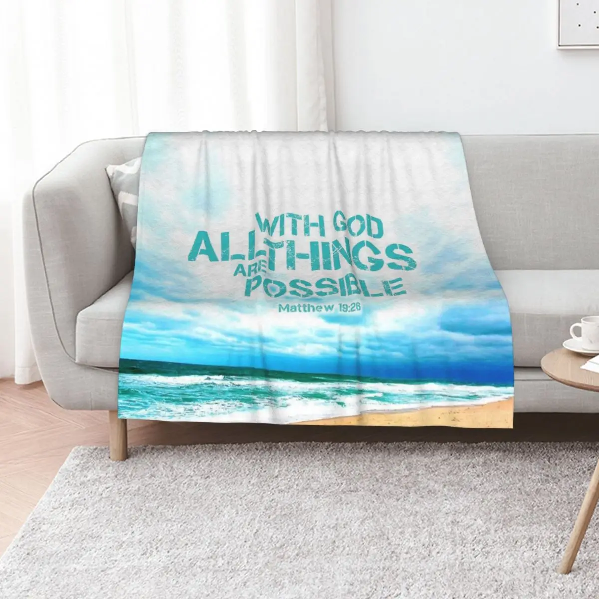With God, All Things Are Possible (With Text) Matthew 19:26 Throw Blanket sofa bed Hairy Decoratives Plush Warm Furry Blankets