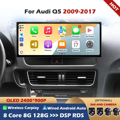 Pour Audi Q5 2009-2017 sans fil CarPlay voiture multimédia stéréo GPS Navi lecteur Radio 4G WIFI Bluetooth QLED écran tactile Android15