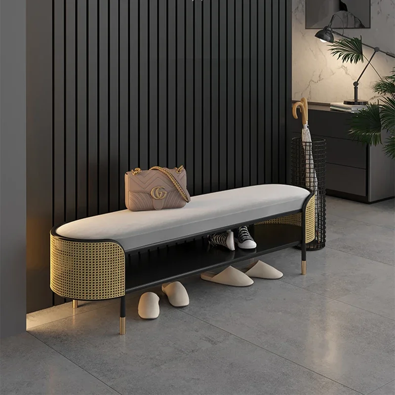 Simple Yet Elegant Long Entryway Bench with Seat Modern Minimalist Hallway Shoe Rack Padded Ottoman for Living Room and Bedroom