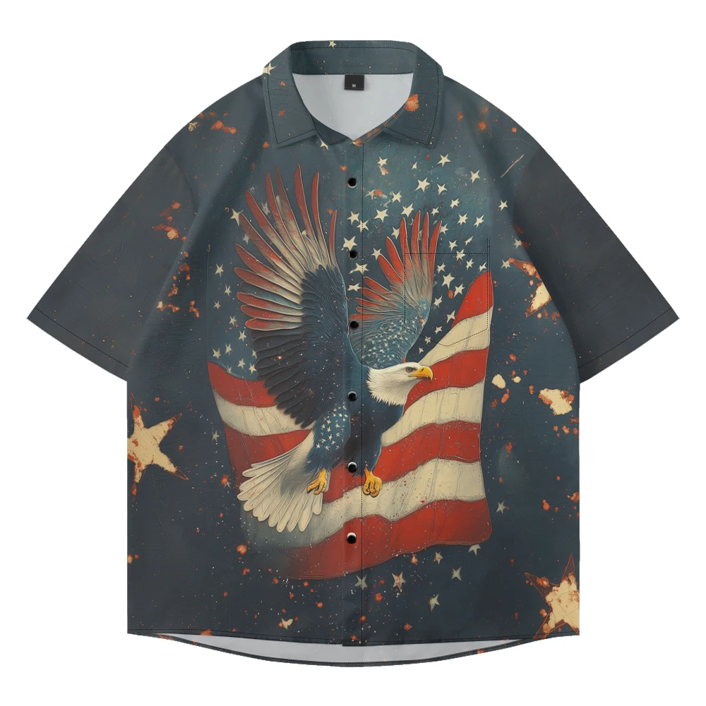 

Unique American Flag Print Independence Day Top Fashion Casual Button Up Lightweight Summer Shirt Patriotic Men Clothing