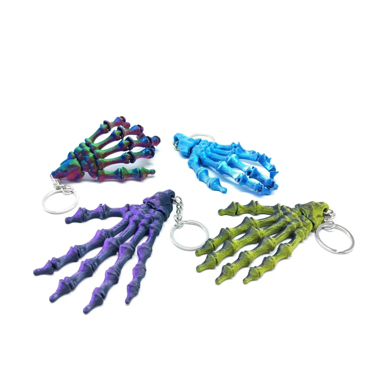 3D Printed PLA Skeleton Hand Keychain Full Movable Joint Skull Palm Model Halloween Backpack Pendant Gothic Bone Hand