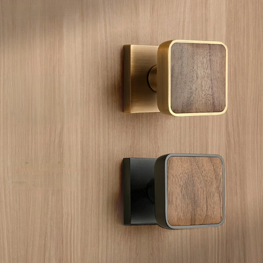 Walnut Wood Hidden Door Lock Square Lock Zinc Alloy Cylinder Door Lock for Bedroom Bathroom Furniture Door Hardware