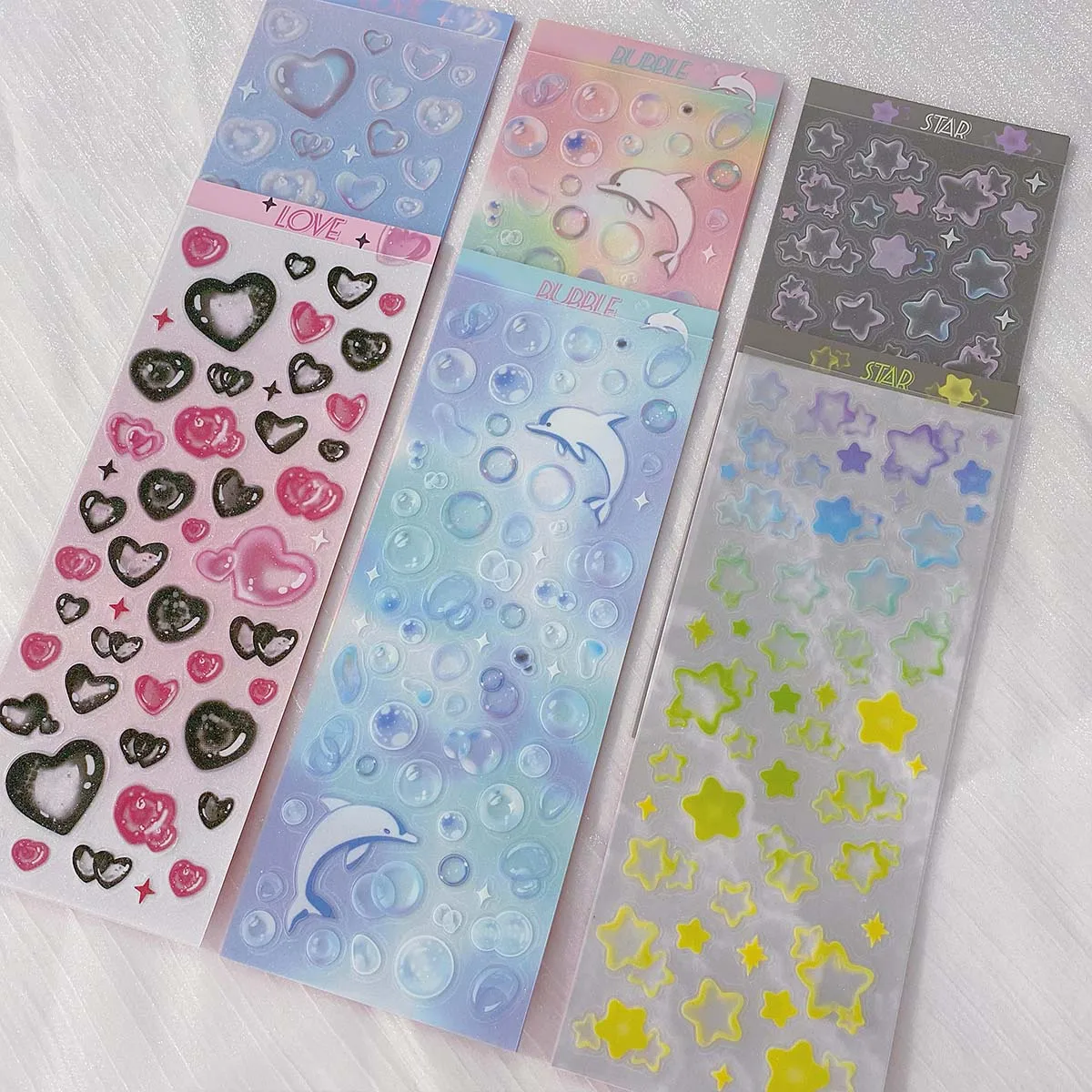 PET Bubble Deco Sticker DIY Journal Planner Stars Decal Stickers Scrapbooking Stationery Hearts Stickers